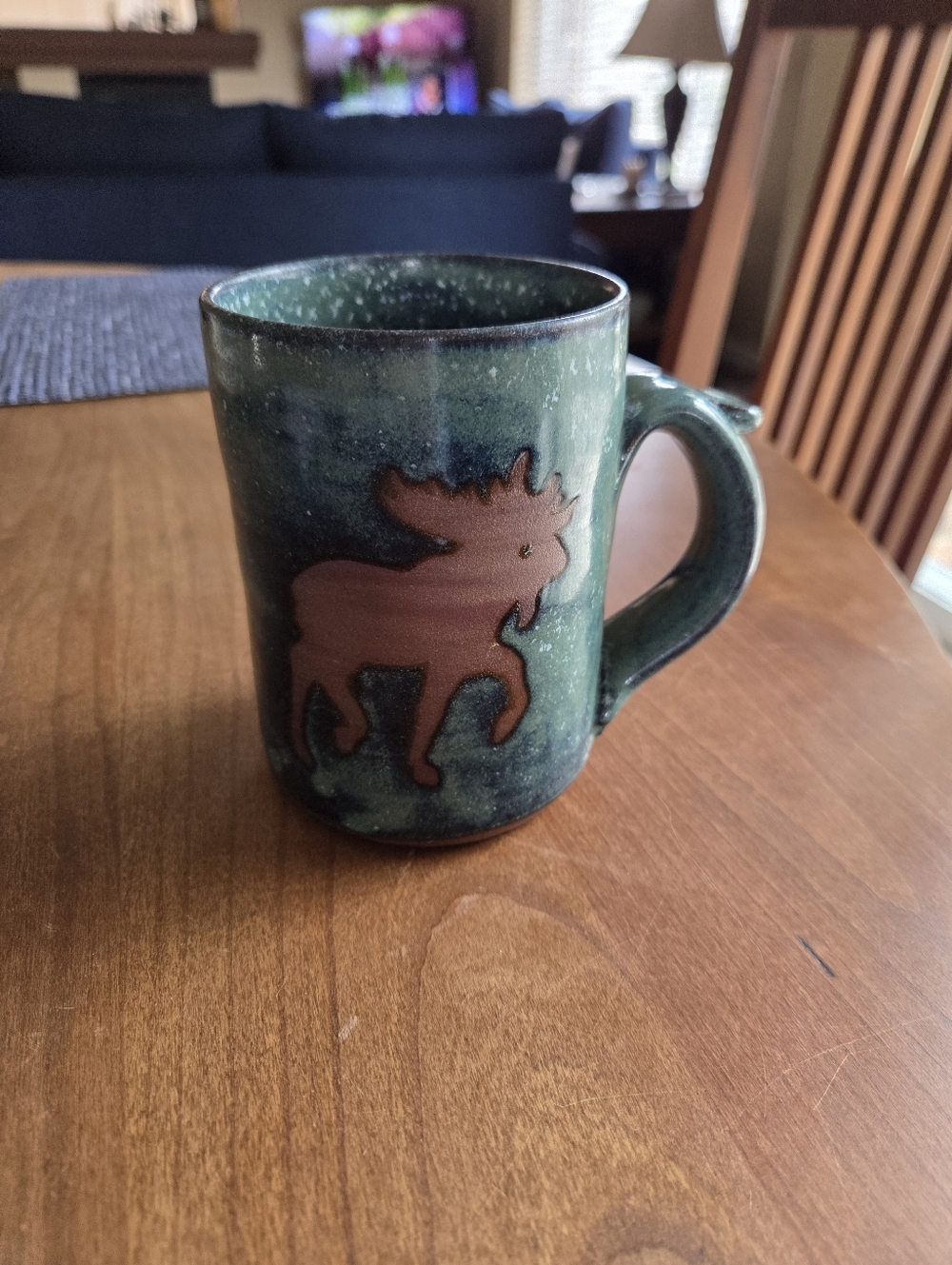 Art Pottery 16oz Moose Mug With A Gorgrous Blue Green Glaze